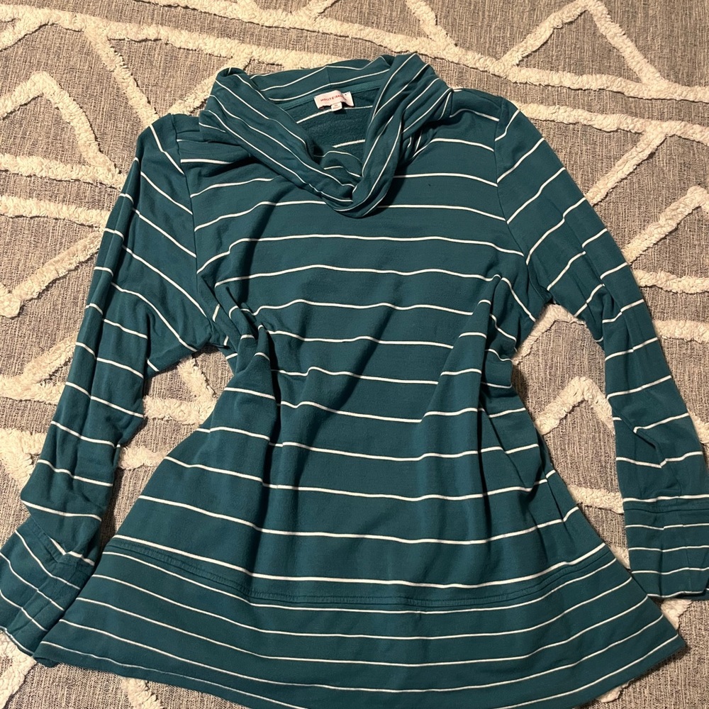 Teal Striped Cowl Neck Sweater